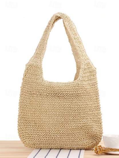 Women's Handmade Woven Straw Shoulder Bag – Large Boho Beach Tote for Summer Travel, Vacation and Casual Outfits