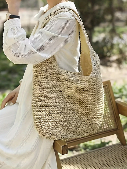 Women's Handmade Woven Straw Shoulder Bag – Large Boho Beach Tote for Summer Travel, Vacation and Casual Outfits